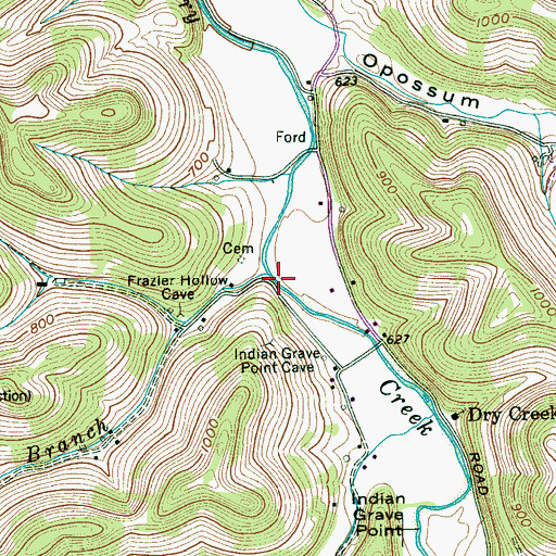 Topographic Map of Frazier Hollow Branch, TN