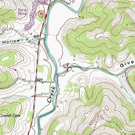 Topographic Map of Givens Hollow, TN