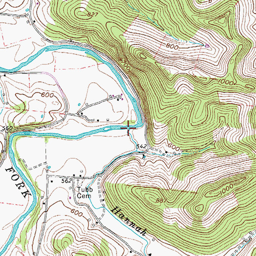 Topographic Map of Hannah Branch, TN