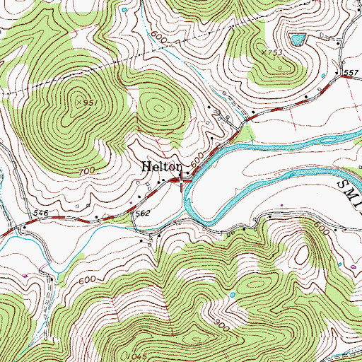 Topographic Map of Helton, TN
