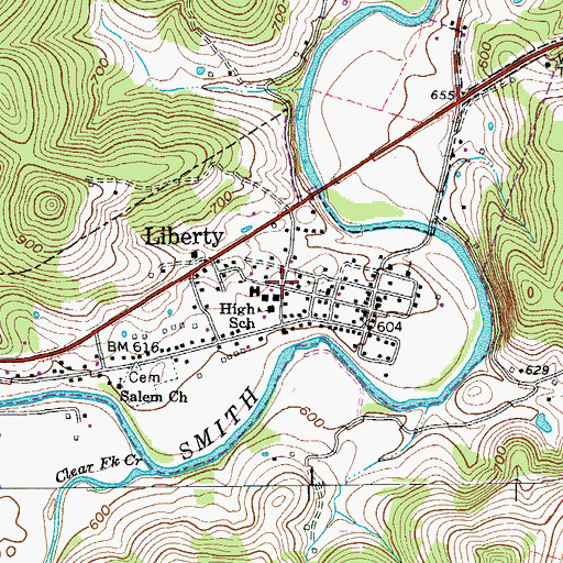 Topographic Map of Liberty, TN