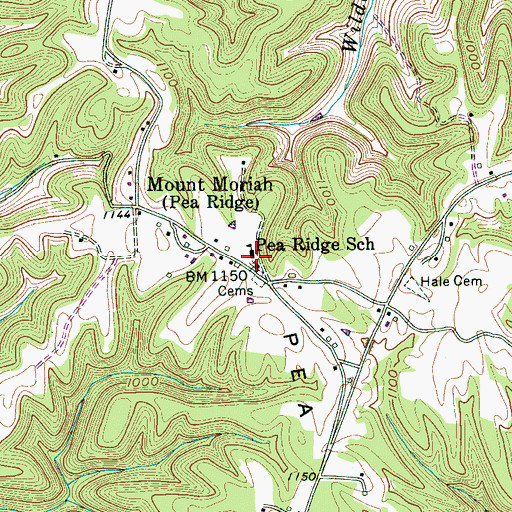 Topographic Map of Pea Ridge School, TN