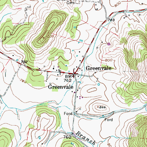 Topographic Map of Greenvale, TN
