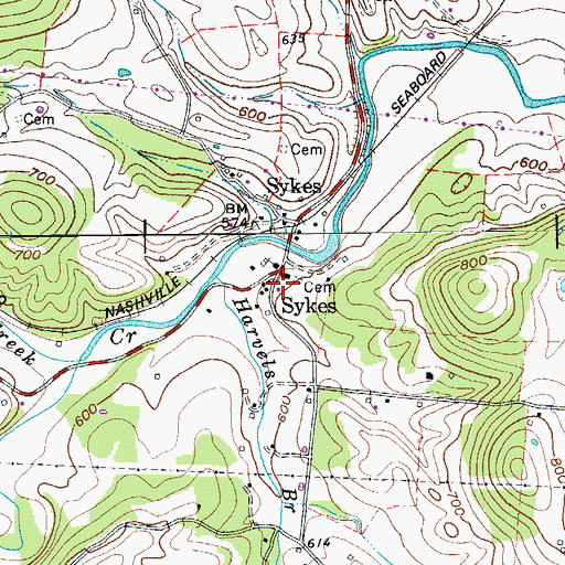 Topographic Map of Sykes, TN