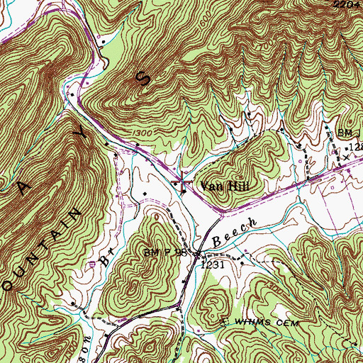 Topographic Map of Van Hill, TN