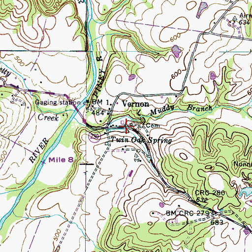 Topographic Map of Vernon, TN