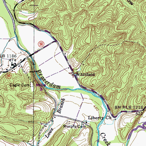 Topographic Map of Whitfield, TN