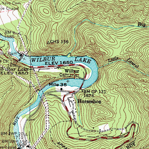 Topographic Map of Wilbur, TN