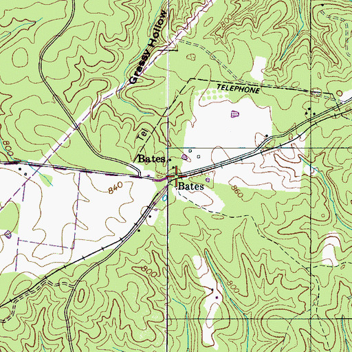 Topographic Map of Bates, TN