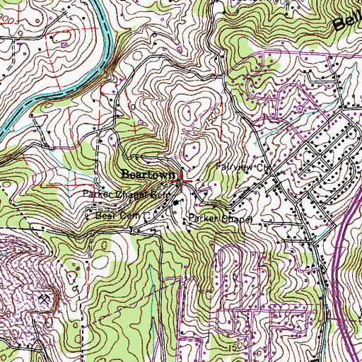 Topographic Map of Beartown, TN