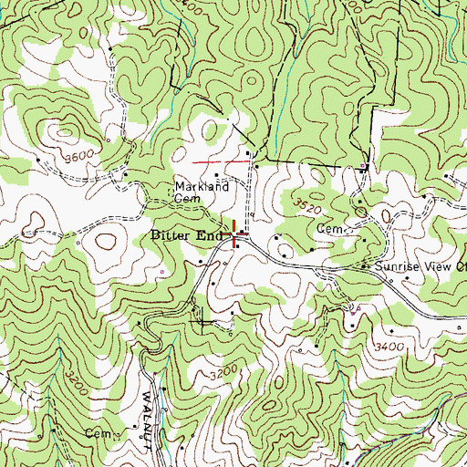 Topographic Map of Bitter End, TN