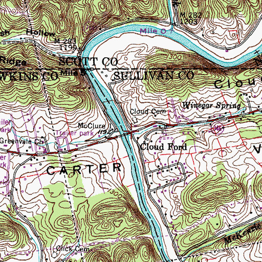 Topographic Map of Cloud Ford, TN