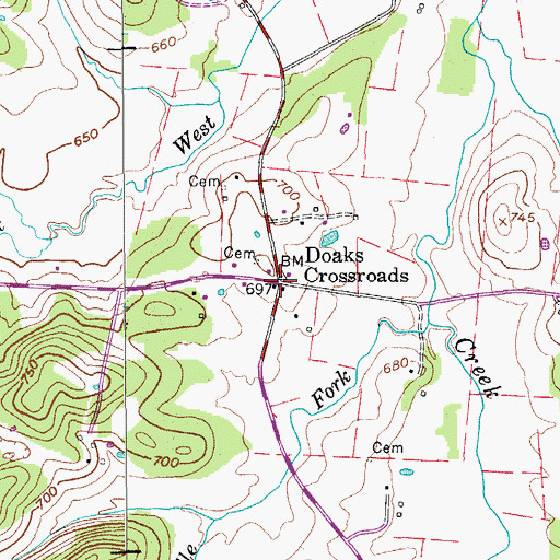 Topographic Map of Doaks Crossroads, TN