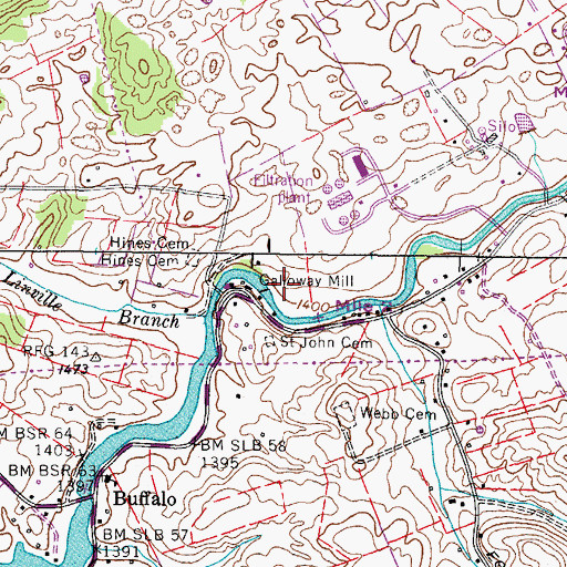 Topographic Map of Galloway Mill, TN