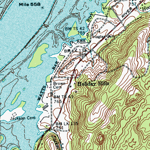 Topographic Map of Holiday Hills, TN