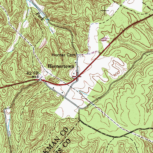 Topographic Map of Hornertown, TN