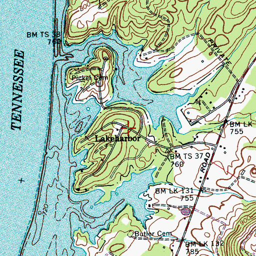 Topographic Map of Lakeharbor, TN