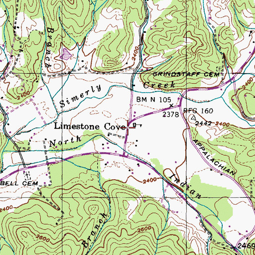 Topographic Map of Limestone Cove, TN