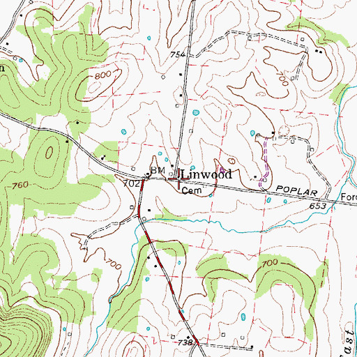 Topographic Map of Linwood, TN
