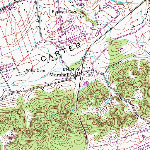 Topographic Map of Marshall, TN