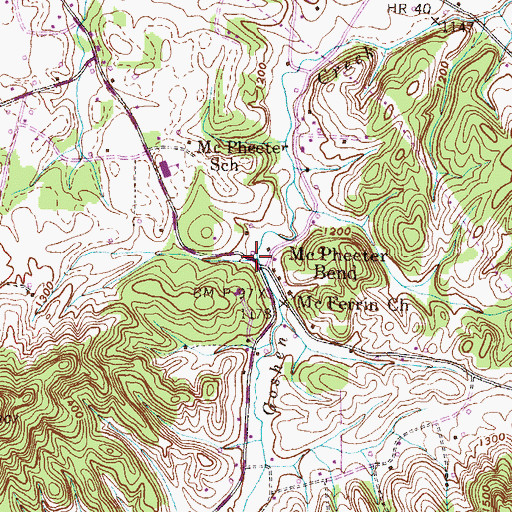 Topographic Map of McPheeter Bend, TN