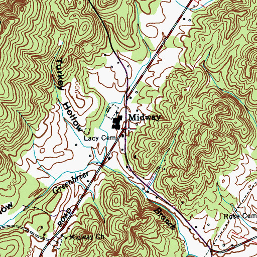 Topographic Map of Midway, TN