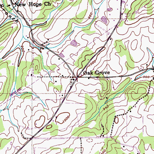 Topographic Map of Oak Grove, TN