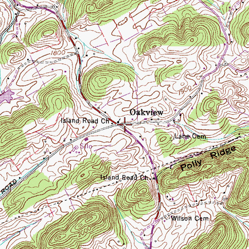 Topographic Map of Oakview, TN