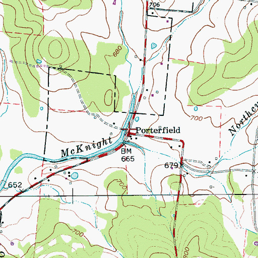 Topographic Map of Porterfield, TN