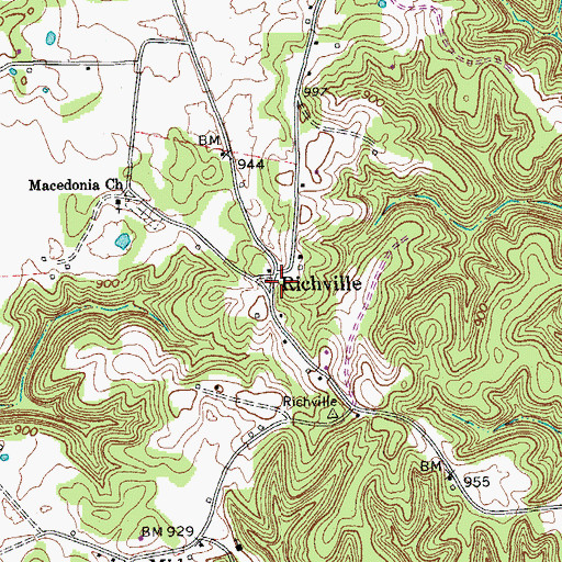 Topographic Map of Richville, TN