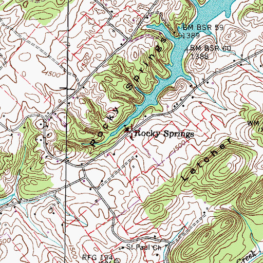 Topographic Map of Rocky Springs, TN
