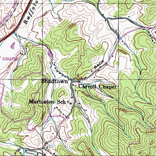 Topographic Map of Shadtown, TN