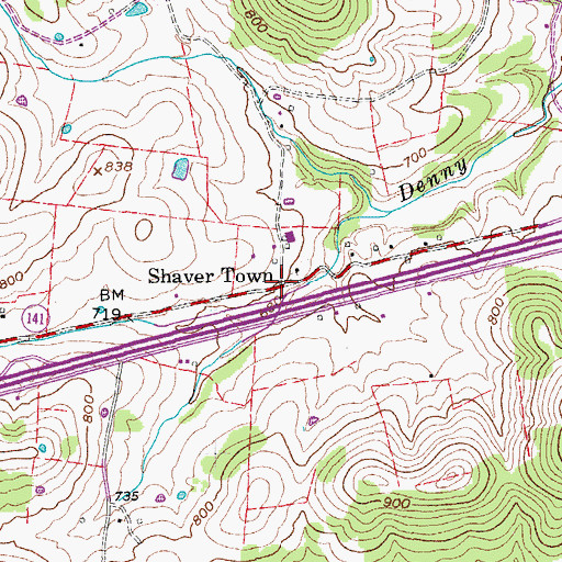 Topographic Map of Shaver Town, TN