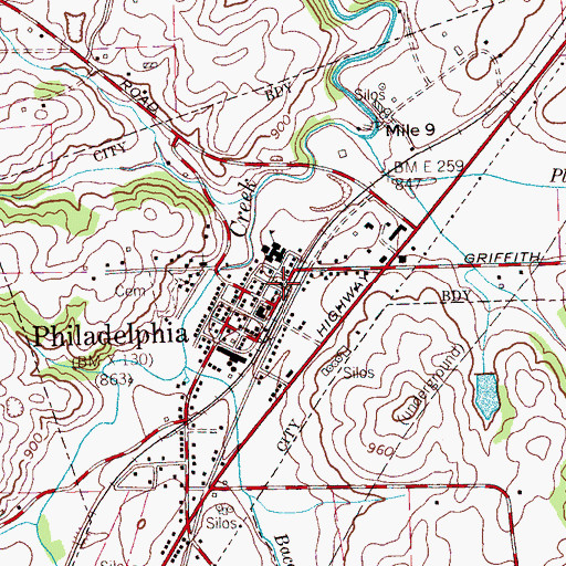 Topographic Map of Philadelphia United Methodist Church, TN