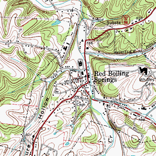 Topographic Map of Red Boiling Springs City Hall, TN