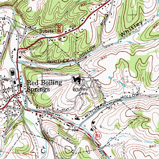 Topographic Map of Red Boiling Springs School, TN