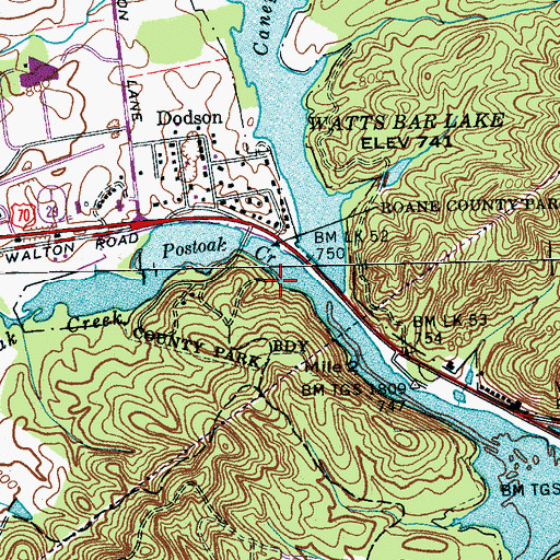 Topographic Map of Caney Creek Dock, TN