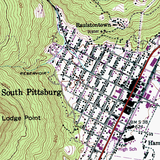 Topographic Map of South Pittsburg Church of Christ, TN