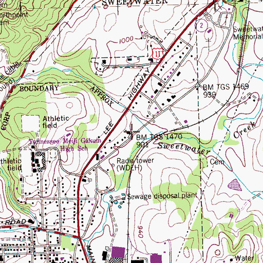 Topographic Map of Sweetwater Church of the Nazarene, TN