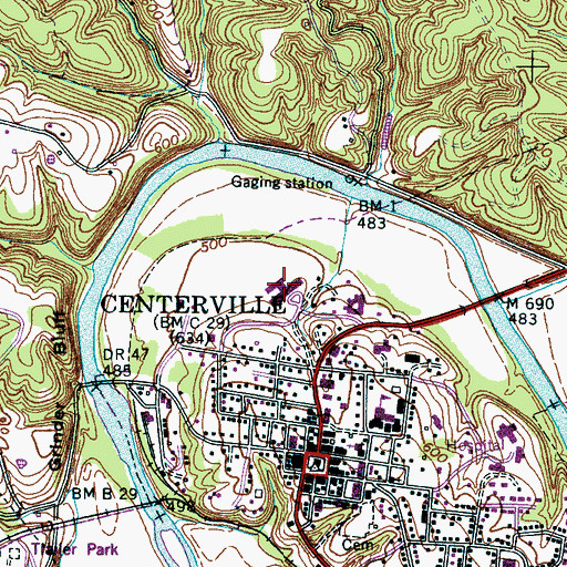 Topographic Map of Centerville Elementary School, TN