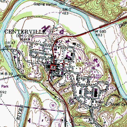 Topographic Map of Centerville First Baptist Church, TN
