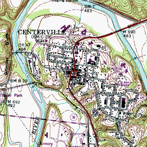 Topographic Map of Hickman County Courthouse, TN