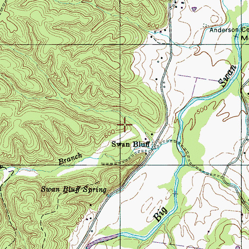 Topographic Map of Swan Bluff-Haw Branch Mines, TN