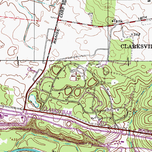 Topographic Map of Clarksville Base Physical Fitness Center, TN