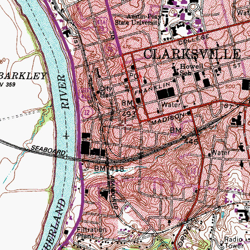 Topographic Map of Dog Hill Architectural District, TN