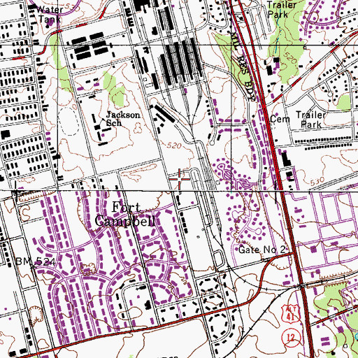 Topographic Map of Fort Campbell High School, TN