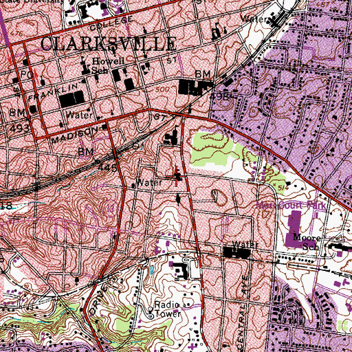 Topographic Map of Greenwood Middle School, TN