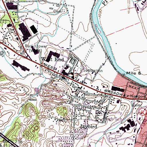 Topographic Map of West End School (historical), TN