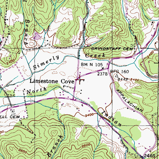 Topographic Map of Limestone Cove School (historical), TN
