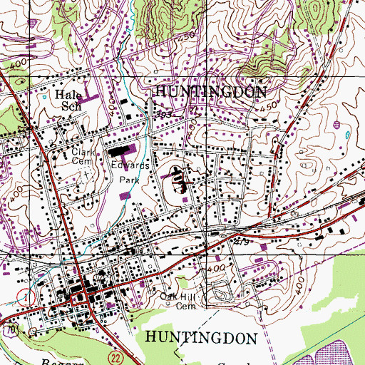 Topographic Map of Huntingdon Elementary School, TN
